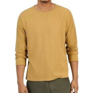 Sun + Stone Men's Mustard Waffle Thermal Crewneck Long Sleeve Top, Large